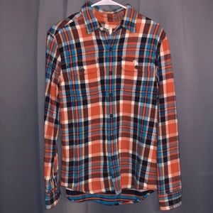 Thick, Winter. Small AE Flannel. Orange, Blue, White.